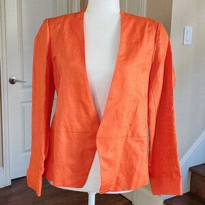 Neiman Marcus Blazer Bright Orange 100% Linen Open Front Women's Size Small
